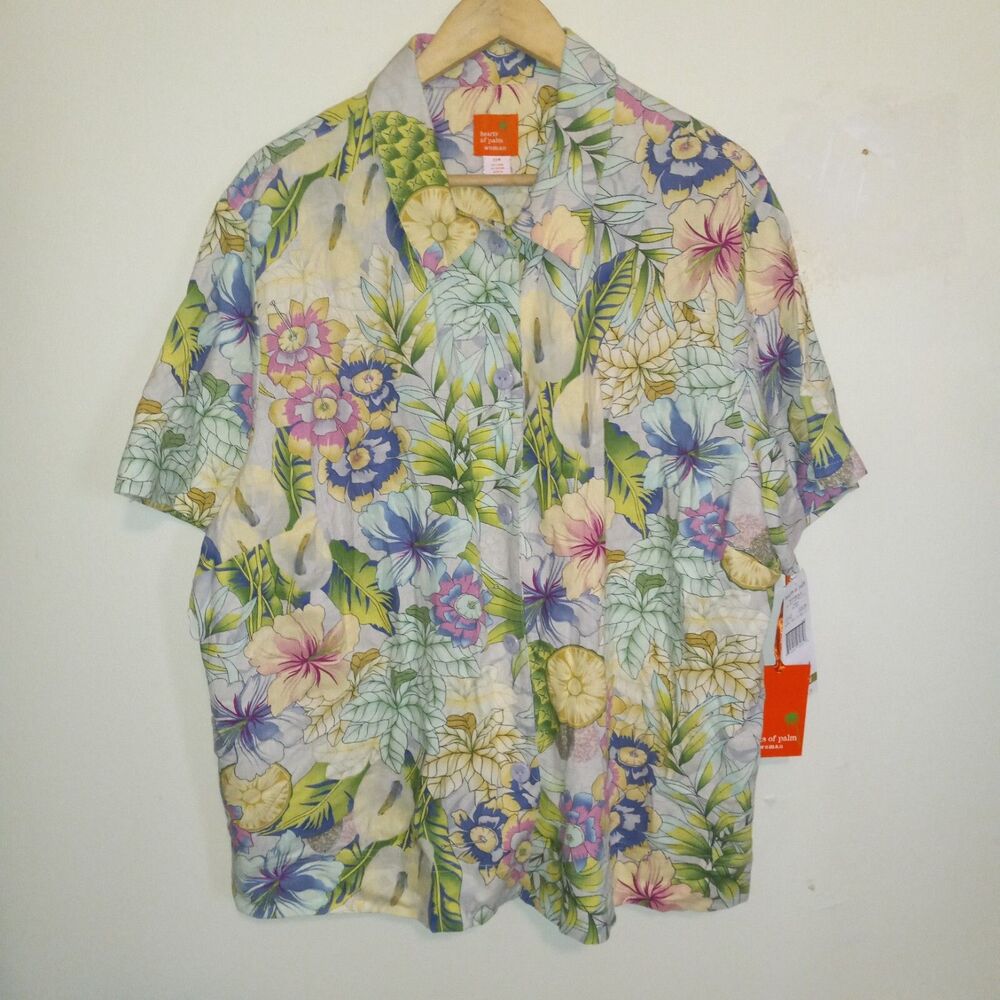 Hearts Of Palm Floral Hawaiian Shirt-Size 22W-Tween Waters-Linen Blend-NEW